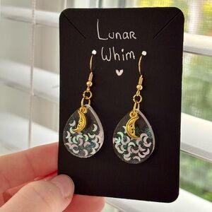 Lunar Whim Moon Earrings, Handmade Resin Teardrop Earrings, Celestial Jewelry